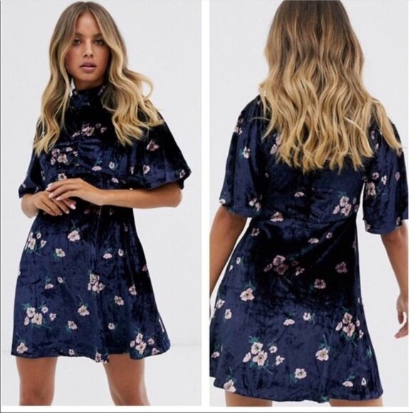 Free People Be My Baby Velvet Blue Dress 4/6 NWT - Picture 1 of 15